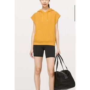 lululemon Womens Easy Going Hoodie Sleeveless Gold Hooded Size 10 Relaxed Fit